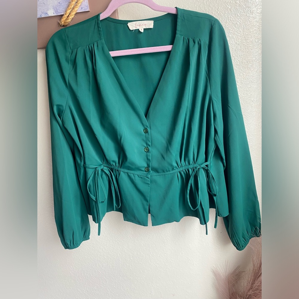 Emerald green bow blouse